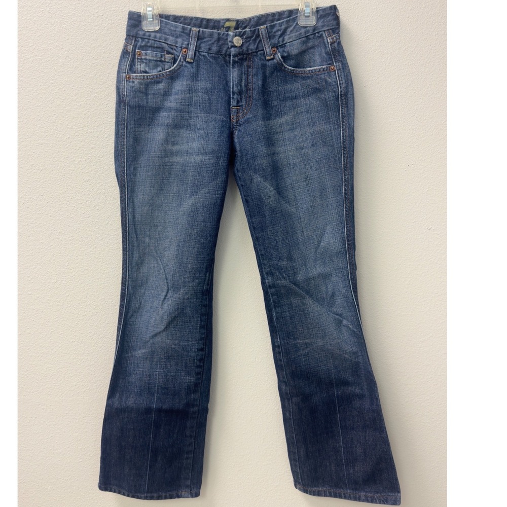 7 For All Mankind A Pocket Jeans Womens 28 Blue Pink Embroidery USA Boot Cut
